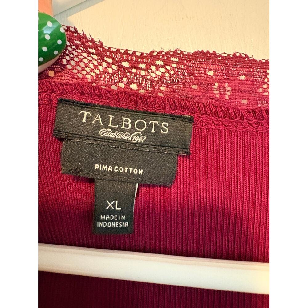 Talbots Burgundy Lace Trim Cardigan 100% Cotton 3/4 Sleeves XL Dark Romantic - Picture 4 of 5